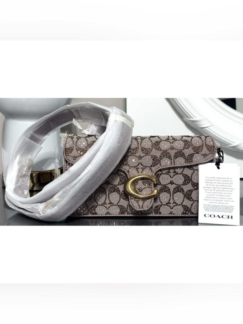 COACH Tabby Shoulder Bag 26 In CRYSTAL Signature Jacquard, Bronze/ Mushroom - Picture 3 of 15
